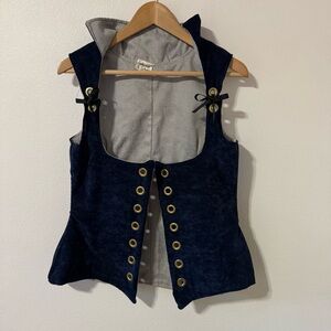 Damsel in this Dress Under Bust Collared Corset Navy Tapestry Lace Up 33-35”